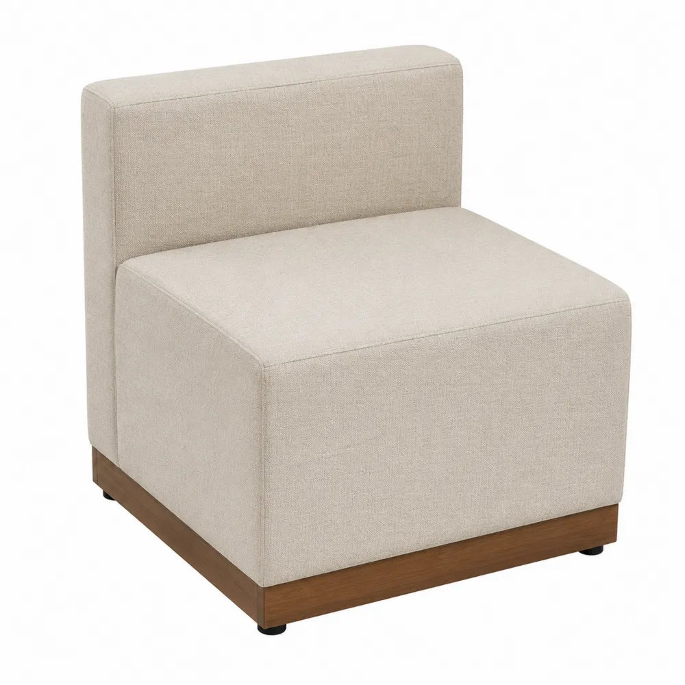 Poltrona Modulare in Tessuto Poliestere Beige con Base in Legno di Rovere