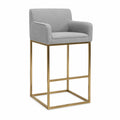 Sgabello bar grigio con struttura in metallo dorato