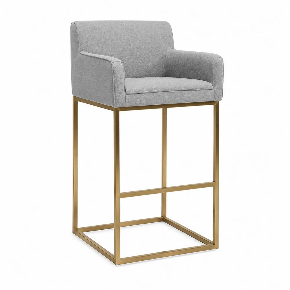 Sgabello bar grigio con struttura in metallo dorato