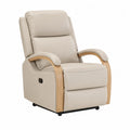 Poltrona reclinabile in pelle sintetica beige e legno chiaro