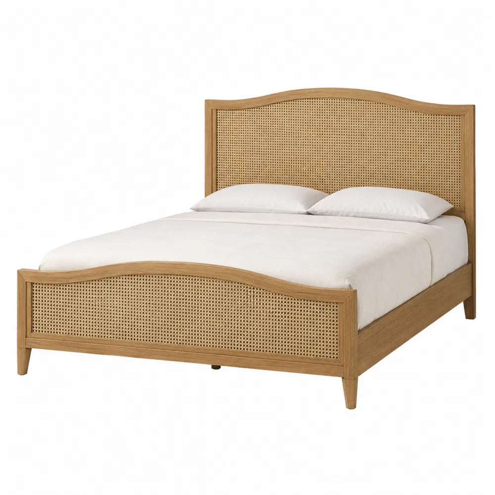 Letto matrimoniale in legno e rattan naturale 200x160 cm