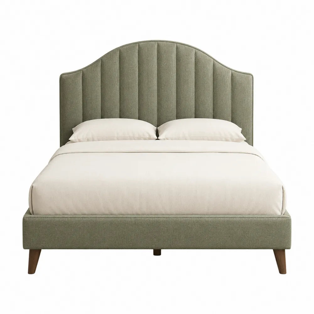 Letto matrimoniale in legno con testiera imbottita in tessuto verde 200x160 cm