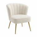 Sedia in Tessuto Poliestere Beige con Gambe in Metallo Verniciato Dorato