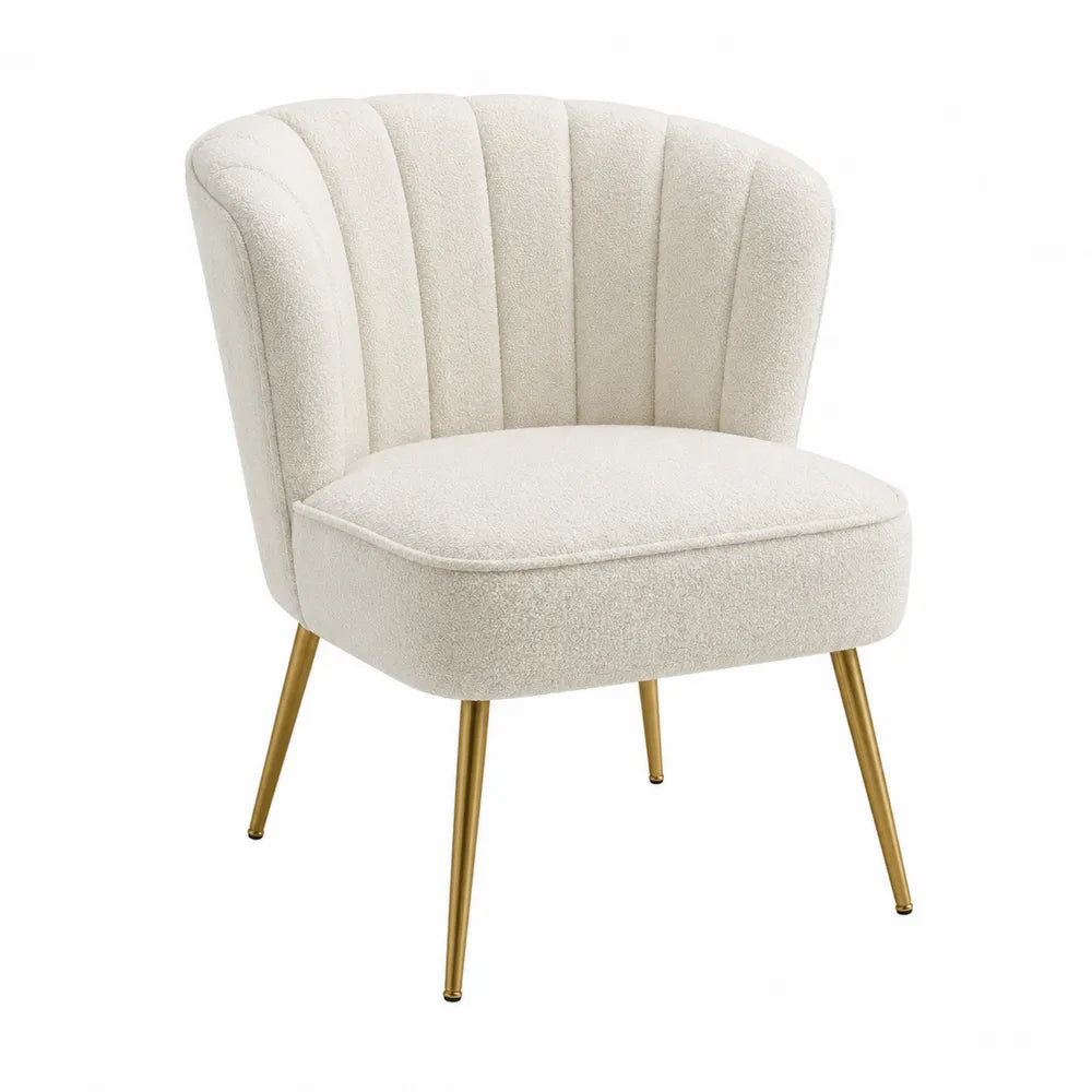 Sedia in Tessuto Poliestere Beige con Gambe in Metallo Verniciato Dorato