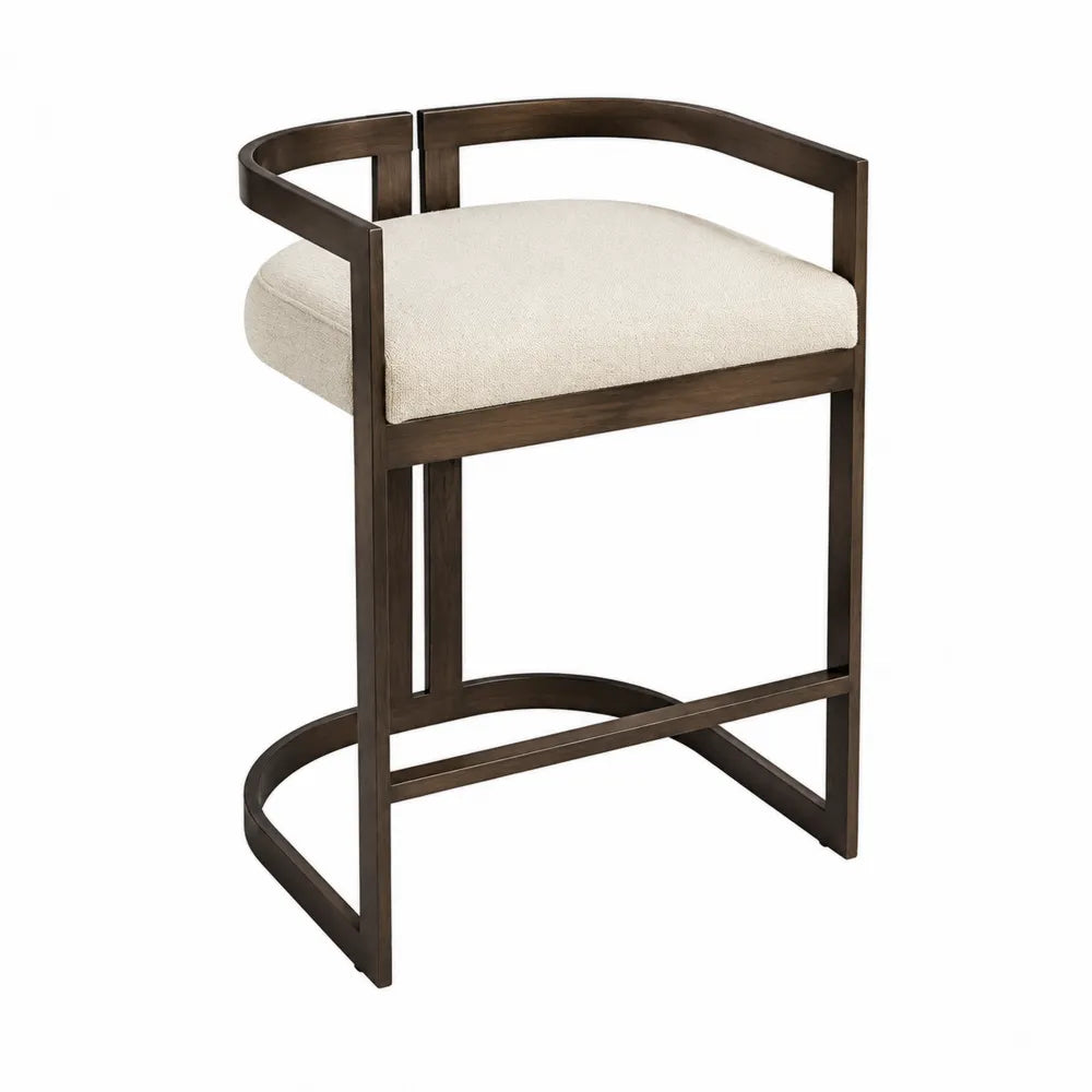 Sgabello in legno e tessuto beige