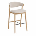 Sgabello da bar in legno con seduta in tessuto beige