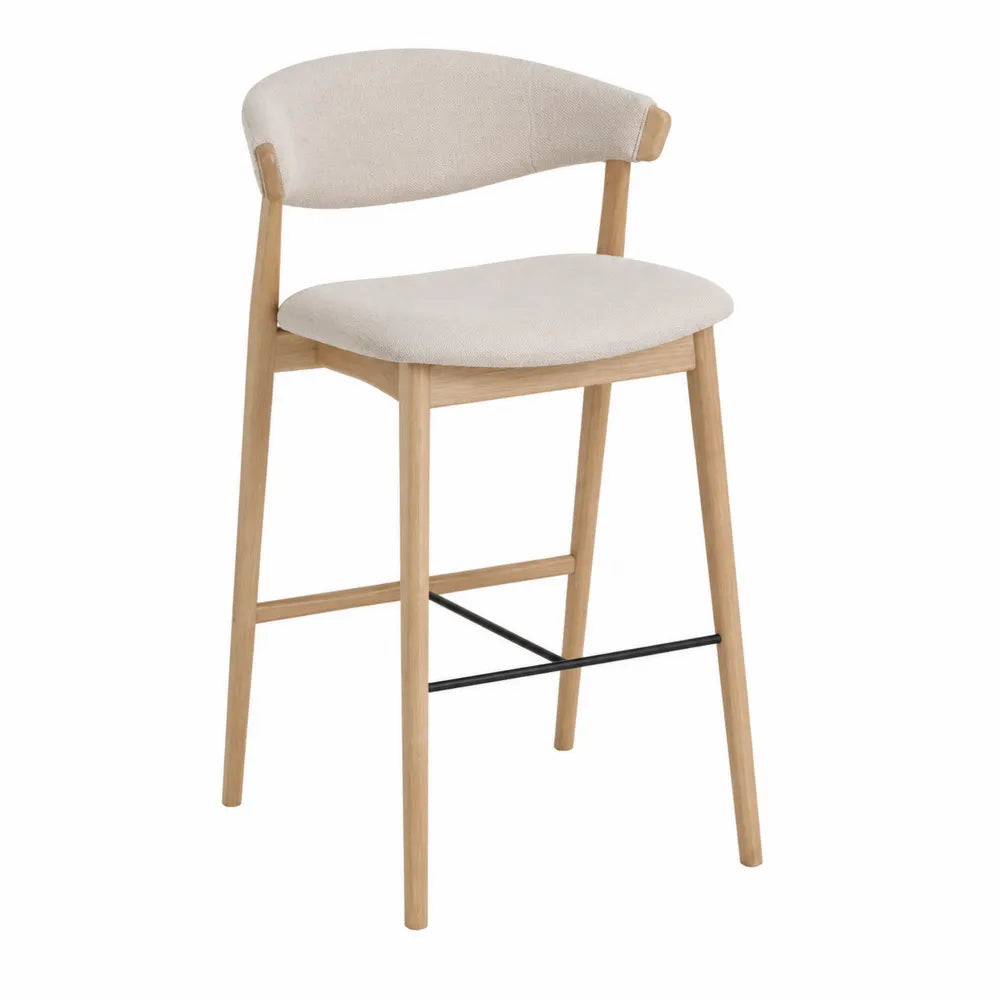 Sgabello da bar in legno con seduta in tessuto beige