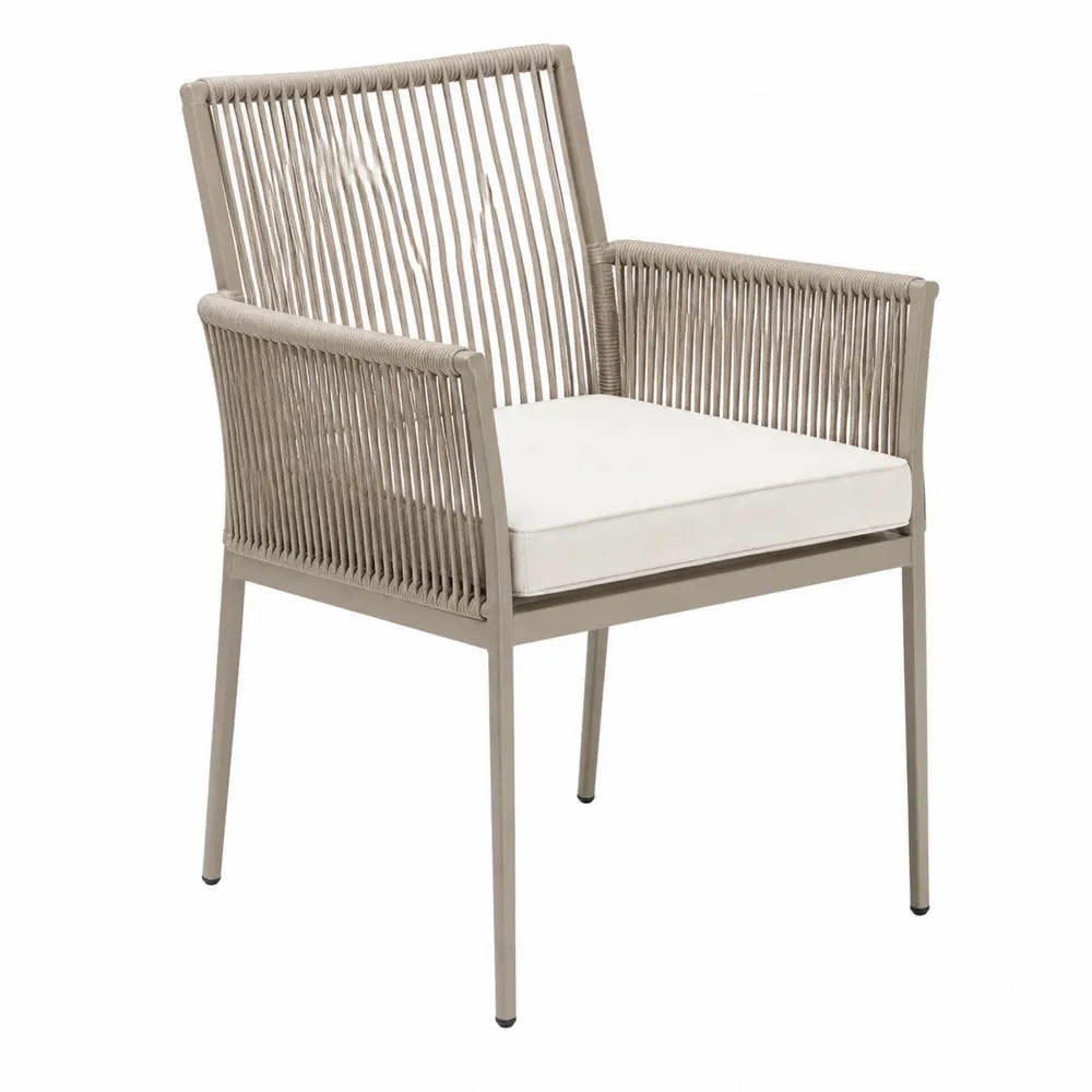 Sedia da esterno in alluminio e corda sintetica beige con cuscino rimovibile