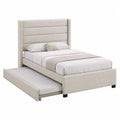 Letto imbottito con secondo letto estraibile in tessuto crema