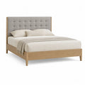 Letto matrimoniale legno con testiera imbottita in lino grigio