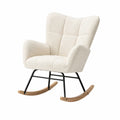 Sedia a dondolo in tessuto crema con base in metallo e legno