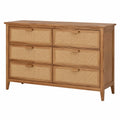 Cassettiera in legno massello e rattan naturale 6 cassetti