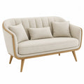 Divano a 2 posti in tessuto beige con struttura in legno