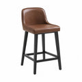 Sgabello da Bar in Pelle Sintetica Marrone con Struttura in Metallo Nero
